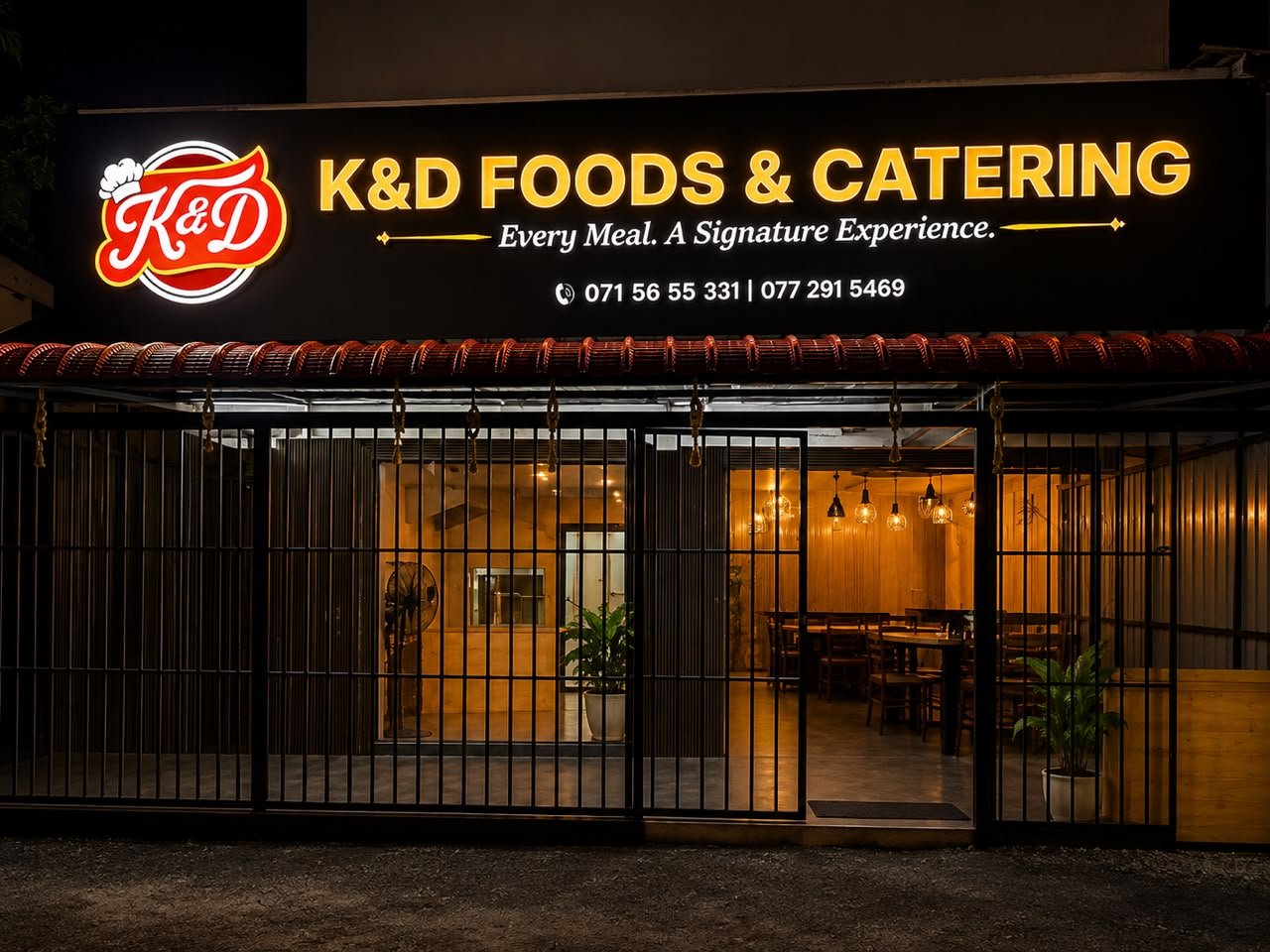 K&D Foods & Catering, Biyagama Road, Kelaniya, at night